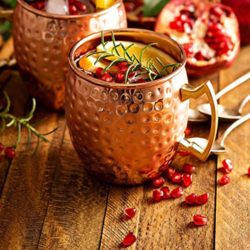 LIVEHITOP Moscow Mule Mugs Set of 4, Handcrafted Copper Cocktail Cups Kit 19.5 oz with Coasters for Cold Drink, Wine, Bar, Party, Hotel, Gift