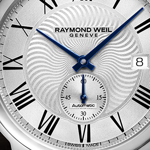 Raymond Weil Maestro Men's Automatic Watch, Stainless Steel, Silver Dial Roman Numerals, Black Leather Strap 39.5 mm (Model: 2238-STC-00659)