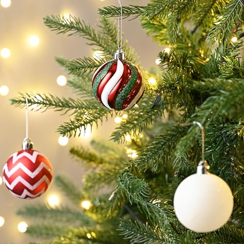 Valery Madelyn Christmas Ornaments Tree Decorations, 30ct Red Green White Shatterproof Christmas Ball Ornaments Set, 2.36 Inch Decorative Hanging Ornament Bulk for Xmas Holiday Party Decor