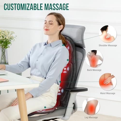 Snailax Vibration Back Massager with Heat, Massage Seat Cushion with 6 Vibrating Motors and 2 Heat Levels, Massage Chair Pad for Home Office use