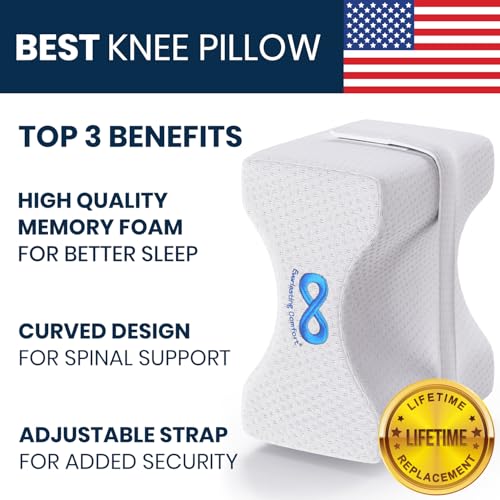 Everlasting Comfort Knee Pillow for Side Sleepers - Memory Foam Leg Pillow for Hip and Back Pain Relief - Comfortable Leg Pillow for Side Sleeping - Adjustable Strap - Sciatica Pain Relief Pillow