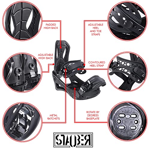 STAUBER Summit Snowboard & Binding Package Size 128, 133, 138, 143, 148,153,158,161- Best All-Terrain, Twin Directional, Hybrid Profile Snowboard & Bindings for All Levels