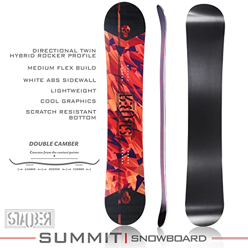 STAUBER Summit Snowboard & Binding Package Size 128, 133, 138, 143, 148,153,158,161- Best All-Terrain, Twin Directional, Hybrid Profile Snowboard & Bindings for All Levels