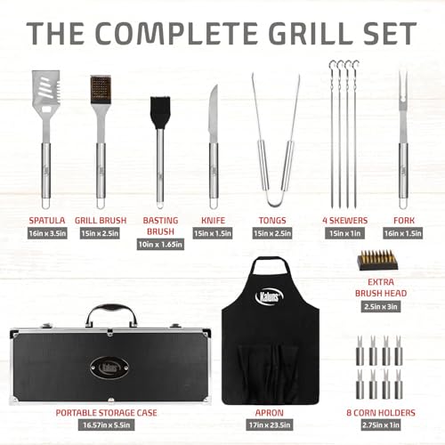 Grilling Accessories, Grill Tools, Fathers Day Grilling Gifts for dad, Heavy Duty Stainless Steel Grill Set BBQ Grill Accessories for Outdoor Grill with Aluminum Case and Apron