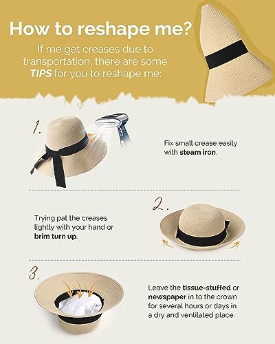 FURTALK Womens Beach Sun Straw Hat UV UPF50 Travel Foldable Brim Summer UV Hat