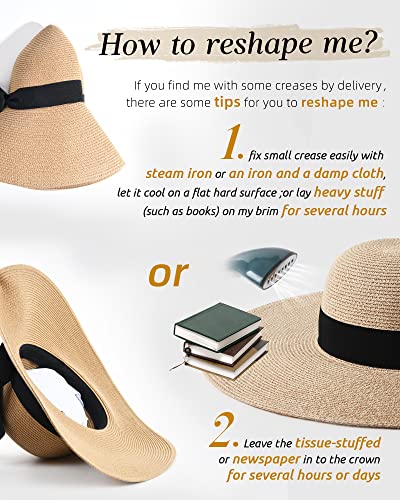 FURTALK Womens Sun Straw Hat Wide Brim UPF 50 Summer Hat Foldable Roll up Floppy Beach Hats for Women