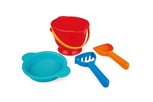 Hape Beach Basics Sand Toy Set, 18+ Months Including Bucket Sifter, Rake, and Shovel Toys, Multicolor , Bold, Small