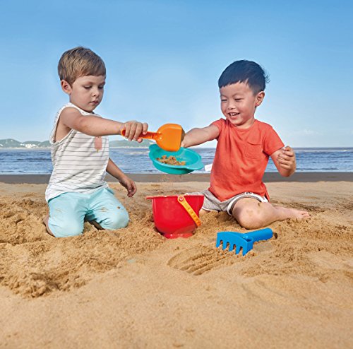 Hape Beach Basics Sand Toy Set, 18+ Months Including Bucket Sifter, Rake, and Shovel Toys, Multicolor , Bold, Small