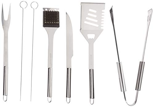 Home-Complete BBQ Grill Tool Set- Stainless Steel Barbecue Grilling Accessories with 7 Utensils and Carrying Case, Includes Spatula, Tongs, Knife,Silver