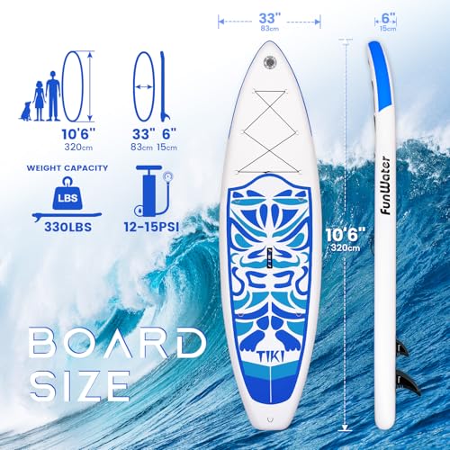 FunWater Inflatable Ultra-Light Stand Up Paddle Board for All Skill Levels with Premium SUP Paddleboard Accessories,Non-Slip Comfort Deck for Youth & Adults.