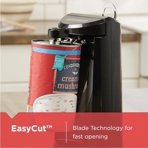 BLACK+DECKER EasyCut Extra-Tall Can Opener, EC500B, Removable Multi-Tool, Knife Sharpener, One-Touch Lever