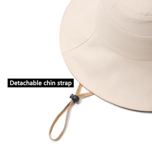 Womens Foldable Shapeable Brim Sun Hat UPF 50+ Cotton Wide Brim Beach Adjustable Chin Strap Hat Sun Protection Cap