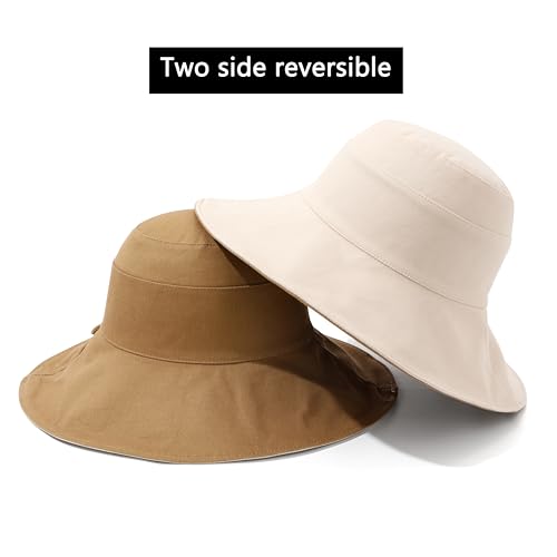 Womens Foldable Shapeable Brim Sun Hat UPF 50+ Cotton Wide Brim Beach Adjustable Chin Strap Hat Sun Protection Cap