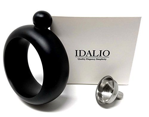 Bangle Bracelet Flask for Women for Liquor 3.5 Ounce Stainless Steel Black Matte with Funnel in White Box by IDALIO