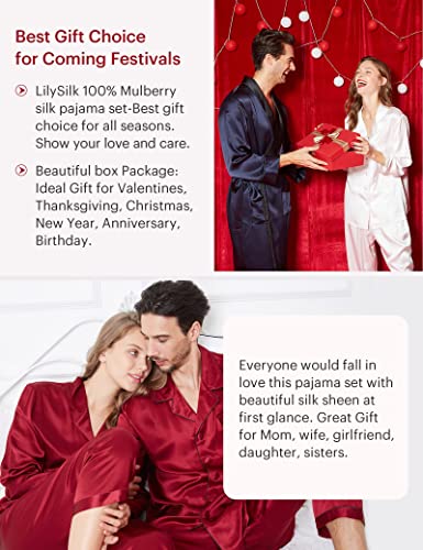 LilySilk Silk Pajamas for Women Button Up Pajamas Set for Ladies Girls Soft Maternity Pajamas Birthday Bridal Party Gift for Christmas Anniversary Valentine's day, Claret L