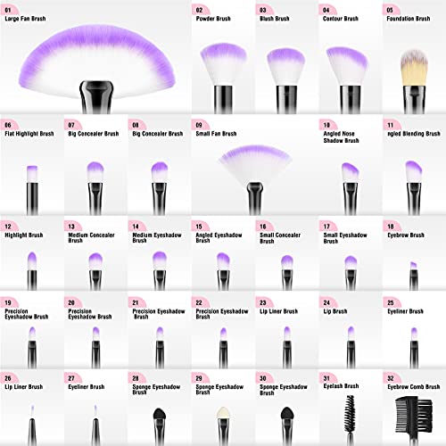 Make up Brushes, VANDER Professional 32pcs Makeup Brush Set, Makeup Brushes Set Foundation Blending Cosmetic Brush Set Kit,Purple