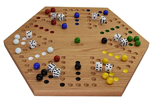 Solid Oak Double Sided Marble Board Game Hand Painted by Cauff (20 inch)