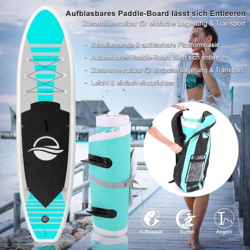 SereneLife Stand up Paddle Board Inflatable - Non-Slip SUP Paddle Board Paddle, Pump, Leash, and Accessories - Fun Water inflatable paddle board for Adults and Youth with Wide Stable Design