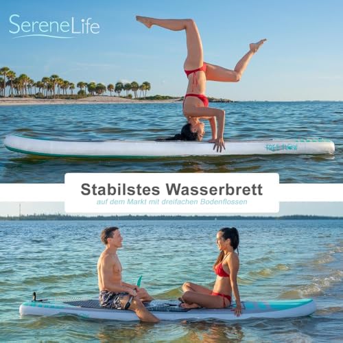 SereneLife Stand up Paddle Board Inflatable - Non-Slip SUP Paddle Board Paddle, Pump, Leash, and Accessories - Fun Water inflatable paddle board for Adults and Youth with Wide Stable Design