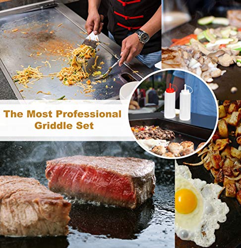 ROMANTICIST 8Pc Professional Griddle Accessories Kit - Heavy Duty Stainless Steel Grill Spatula Set for Grill Griddle Hibachi Flat Top Outdoor Cooking - Great Grill Gift on Birthday Wedding