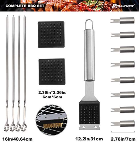 ROMANTICIST 23pc Must-Have BBQ Grill Accessories Set with Thermometer in Case - Stainless Steel Barbecue Tool Set with 2 Grill Mats for Backyard Outdoor Camping - Father's Day Best Barbecue Gift