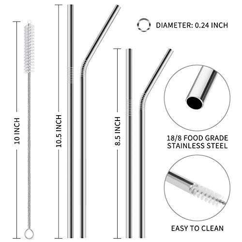 Hiware 12-Pack Reusable Stainless Steel Metal Straws with Case - Long Drinking Straws for 30 oz and 20 oz Tumblers Yeti Dishwasher Safe - 2 Cleaning Brushes Included