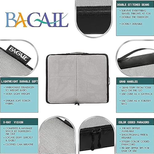 BAGAIL 6 Set Packing Cubes,Travel Luggage Packing Organizers(6Set Black Net)