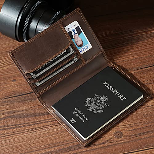 Polare Slim RFID Blocking Leather Passport Holder Travel Bifold Wallet For Men