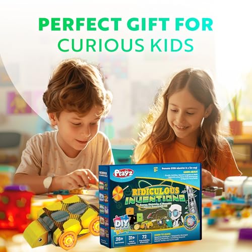 Playz Ridiculous Inventions Science Kits for Kids - Energy, Electricity & Magnetic Experiments Set - Build Electric Circuits, Motors, Telegraphic Messages, Robotics & more Kids Educational Toys