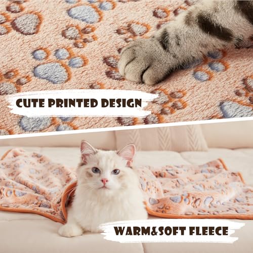 1 Pack 3 Blankets Super Soft Fluffy Premium Fleece Pet Blanket Flannel Throw for Dog Puppy Cat Paw Brown/Pink/White Small(23x16 inch)