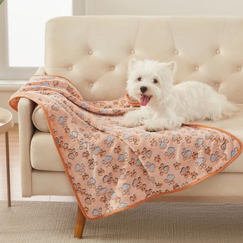 1 Pack 3 Blankets Super Soft Fluffy Premium Fleece Pet Blanket Flannel Throw for Dog Puppy Cat Paw Brown/Pink/White Small(23x16 inch)