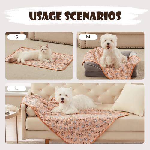 1 Pack 3 Blankets Super Soft Fluffy Premium Fleece Pet Blanket Flannel Throw for Dog Puppy Cat Paw Brown/Pink/White Small(23x16 inch)