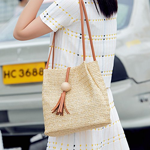 GL-Turelifes Round Summer Straw Bag Big Weave Handbags Beach Shoulder Bags Vocation Tote HandbagsTravel Bag for Women