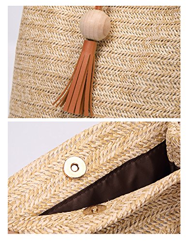 GL-Turelifes Round Summer Straw Bag Big Weave Handbags Beach Shoulder Bags Vocation Tote HandbagsTravel Bag for Women