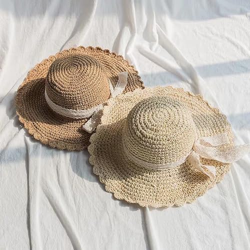 Summer Beach Sun Straw Hats for Women Wide Brim Packable Travel Bucket Hats UPF 50+