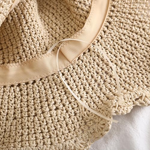 Summer Beach Sun Straw Hats for Women Wide Brim Packable Travel Bucket Hats UPF 50+