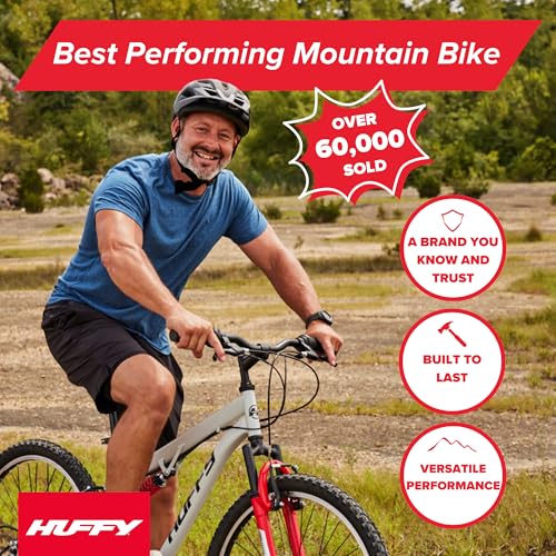 Huffy Stone Mountain Hardtail Mountain Bike for Boys/Girls/Men/Women, 20"/24"/26" Sizes, 6 or 21 Speed Shimano Twist Shifting, Front or Dual Suspension, Comfort Saddle, Sleek Colors