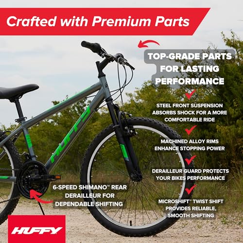 Huffy Stone Mountain Hardtail Mountain Bike for Boys/Girls/Men/Women, 20"/24"/26" Sizes, 6 or 21 Speed Shimano Twist Shifting, Front or Dual Suspension, Comfort Saddle, Sleek Colors