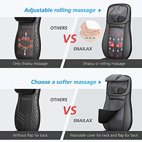 Snailax shiatsu Neck & Back Massager with Heat, Full Back Kneading Shiatsu or Rolling Massage, Massage Chair pad with Height Adjustment, Back Massager for Neck and Shoulder