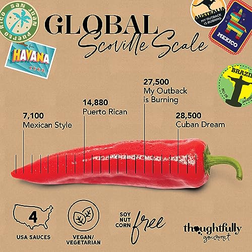 Thoughtfully Gourmet, Global Hot Sauce Gift Set, Internationally Inspired Flavors Include Puerto Rican Mango Habanero, Mexican Style Hot Sauce & More, Set of 4