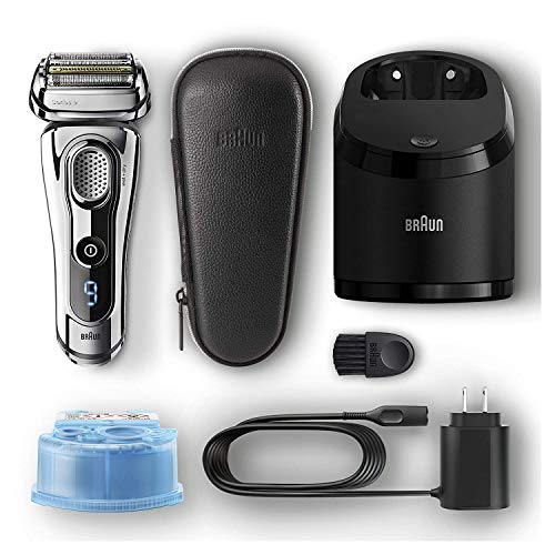 Braun Electric Razor for Men, Series 9 9296CC Electric Shaver With Precision Trimmer, Rechargeable, Wet & Dry Foil Shaver, Clean & Charge Station & Leather Travel Case