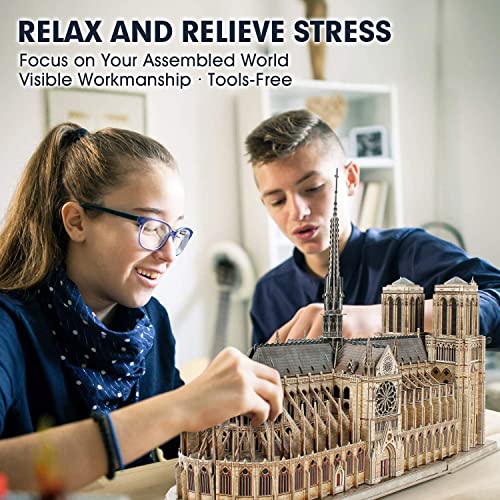 CubicFun 3D Puzzle for Adults Moveable Notre Dame de Paris Church Model Kits Large Challenge French Cathedral Brain Teaser Architecture Building, 293 Pieces Christmas Decorations