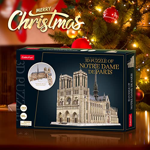 CubicFun 3D Puzzle for Adults Moveable Notre Dame de Paris Church Model Kits Large Challenge French Cathedral Brain Teaser Architecture Building, 293 Pieces Christmas Decorations