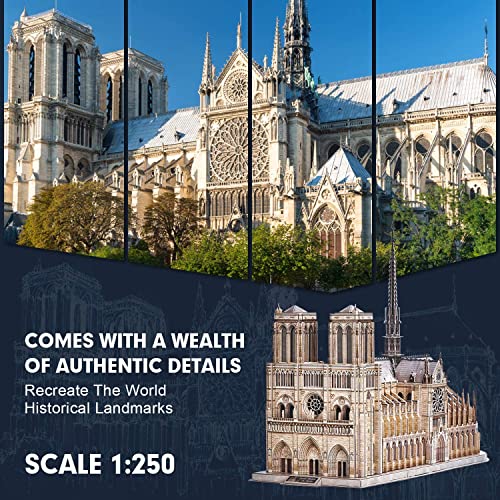 CubicFun 3D Puzzle for Adults Moveable Notre Dame de Paris Church Model Kits Large Challenge French Cathedral Brain Teaser Architecture Building, 293 Pieces Christmas Decorations