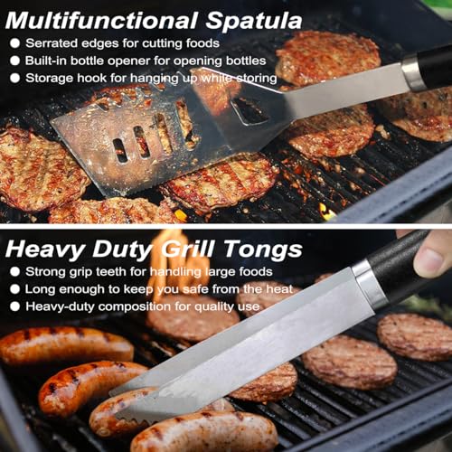 POLIGO 22PCS Heavy Duty BBQ Grill Accessories Set, Non-Slip Grill Tools for Outdoor Grill Set Thicker Stainless Steel Grill Utensils Set, Deluxe Grilling Tools Set in Aluminum Case Ideal Gifts for Men