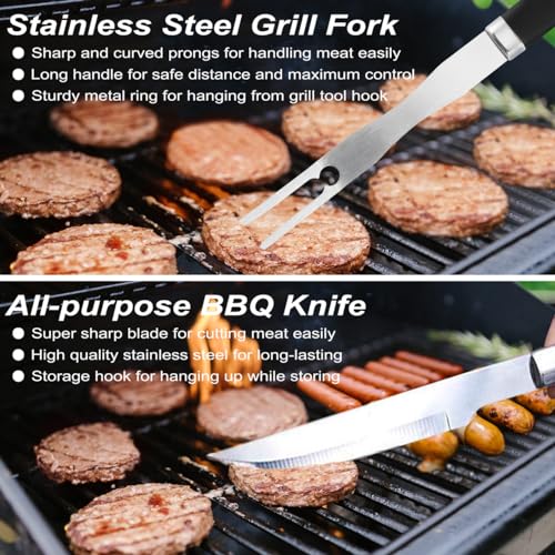 POLIGO 22PCS Heavy Duty BBQ Grill Accessories Set, Non-Slip Grill Tools for Outdoor Grill Set Thicker Stainless Steel Grill Utensils Set, Deluxe Grilling Tools Set in Aluminum Case Ideal Gifts for Men