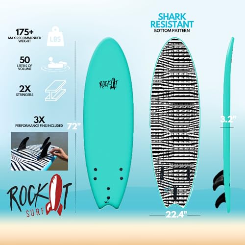 Rock-It 6' Albert Performance Fish Soft Top Surfboard Surf Board, Foam Surfboard, Kids Surfboard, Adult Surfboard, Tabla De Surf, Beginner Surfboard