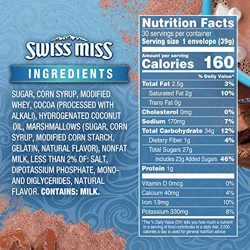 Swiss Miss Chocolate Hot Cocoa Mix With Marshmallows, 30 Count Hot Cocoa Packets (8 Pack)