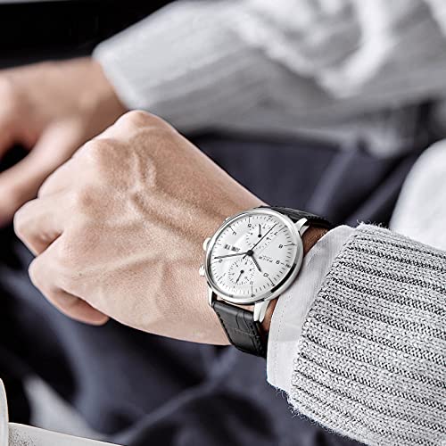 FEICE Men’s Watches Bauhaus Automatic Watch Stainless Steel Mechanical Watch Wristwatch Casual Dress Watches for Men with Leather Bands Date -FM121