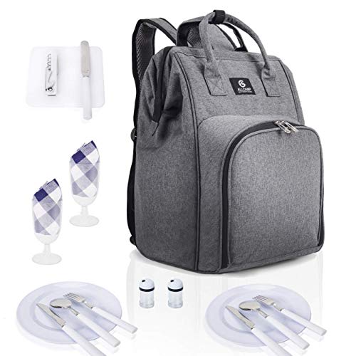 ALLCAMP OUTDOOR GEAR Picnic Backpack for 2 Person W/ Fleece Blanket, Plates and Cutlery Set